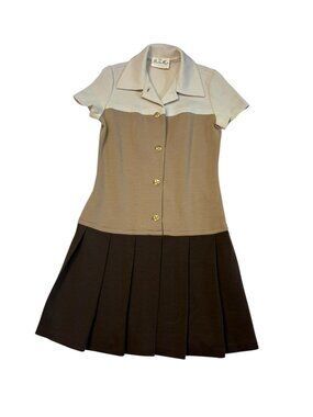 *Vintage Butter Knit Sweater Dress Womens Size M-L? Brown Classic Pleated Button